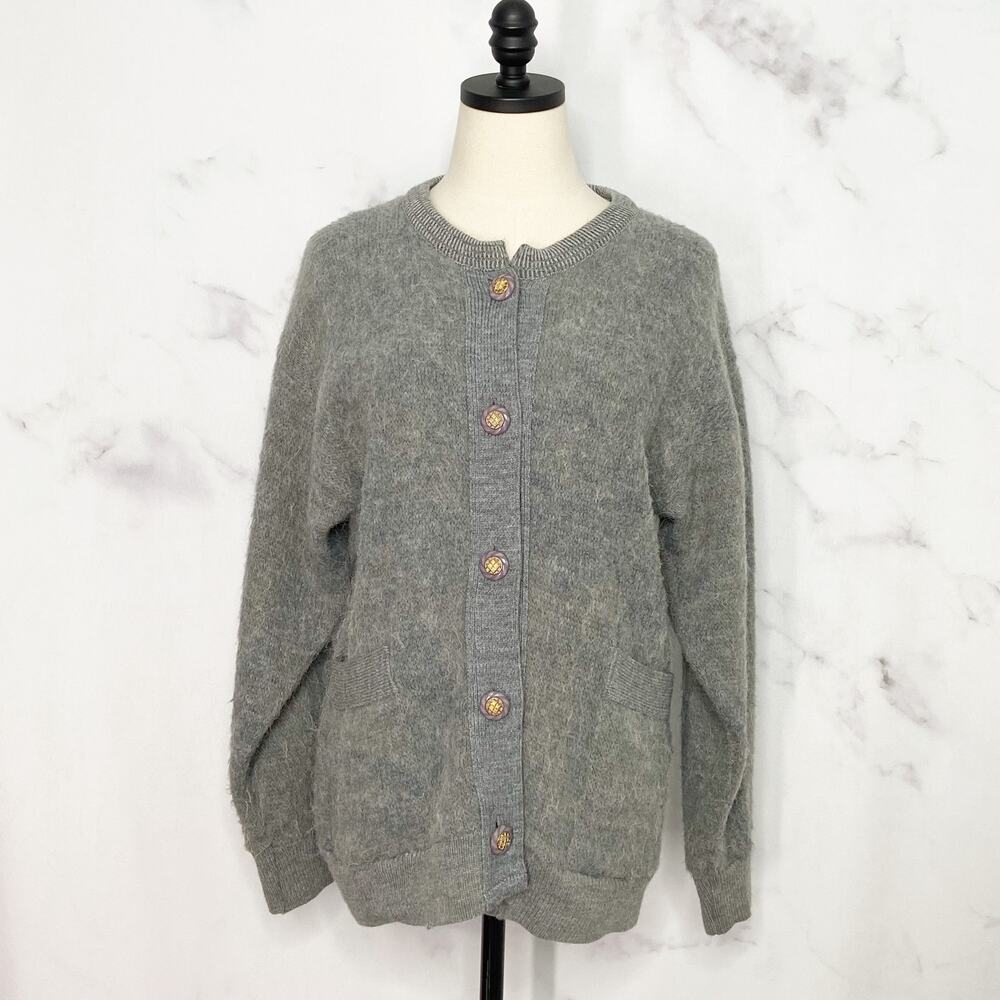 Vintage Fenix Textiles Fuzzy Cardigan Marled Gray Granny Core Twee Work Size S